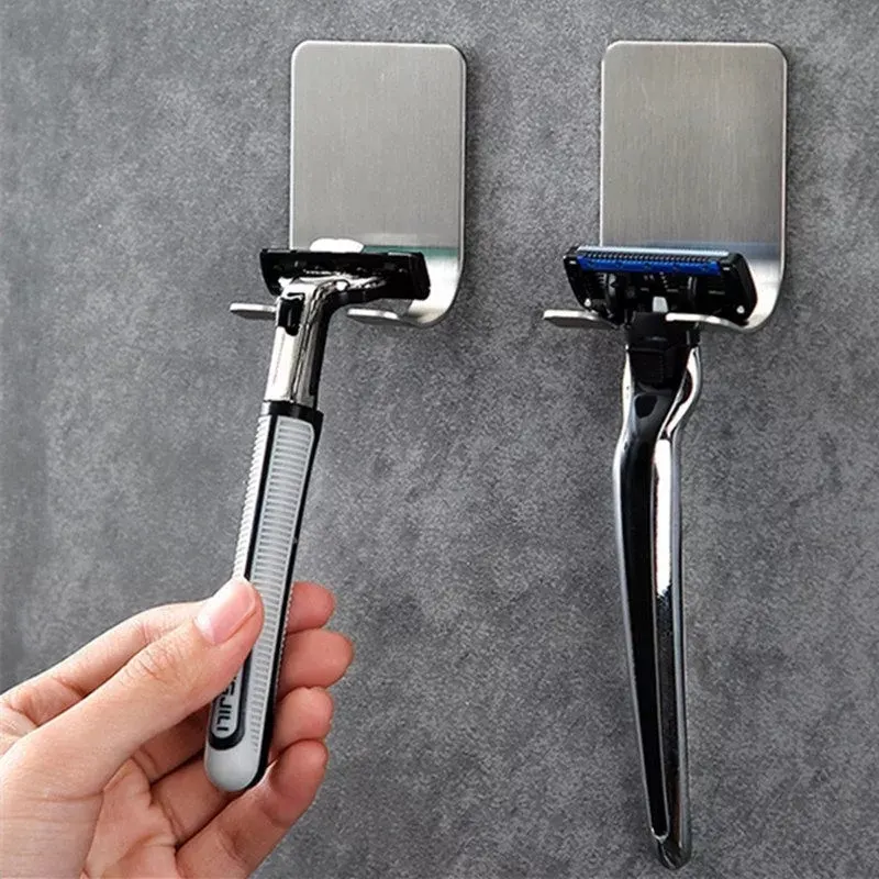 1PC Stainless Steel Razor Holder Men Shaving Razor Straight Stand Shelf Shaving Razor Storage Rack Bathroom Hook Organizer