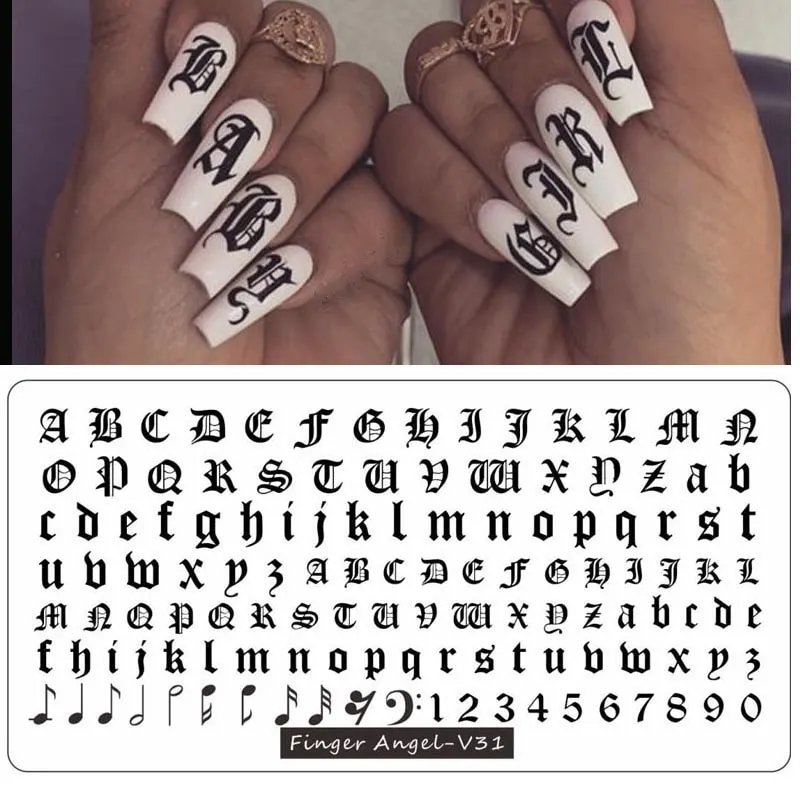 12X6cm Alphabet 01 Stamping Plate 32 Types Old English Alphabet Numbers Stamping Plate Cute Alphabet Nail Art Stamping Plate