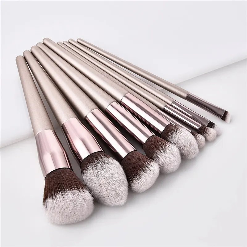 4 10pcs Champagne makeup brushes set for cosmetic foundation powder blush eyeshadow kabuki blending make up brush beauty tool