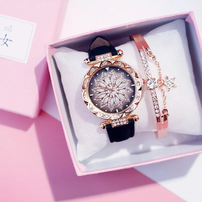 2020 Women Watches Set Starry Sky Ladies Bracelet Watch Casual Leather Sports Quartz Clock Relogio Feminino
