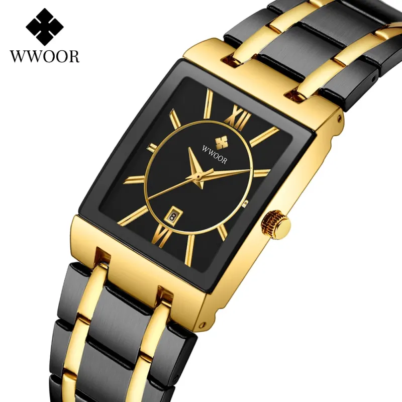 WWOOR New Design Women Bracelet Watches Top Brand Luxury Gold Square Quartz Watch Ladies Dress Waterproof Wrist Watch Gift Clock