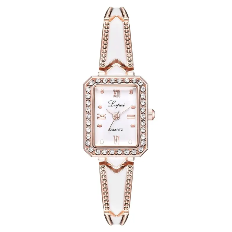 Lvpai Brand Luxury Rhinestone Rectangle Watches Women Quartz Bracelet Watches Ladies DressRose Gold Clock relogios kol saati