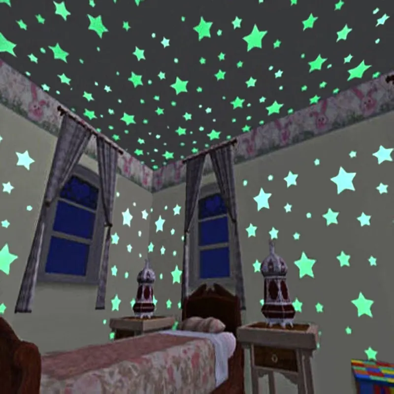 100pcs/bag 3cm Glow In Dark Toys Luminous Star Stickers Bedroom Sofa Fluorescent Painting Toy PVC Stickers For Kids Room