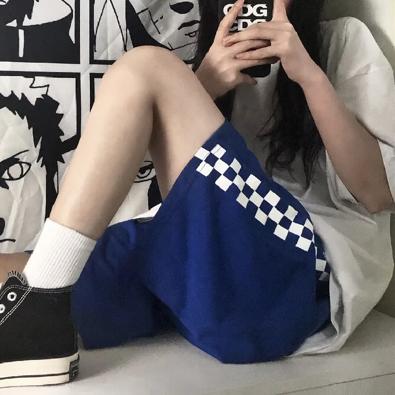 GOOHOJIO 2020 New Lattice Fashionable Beach Solid Color Short Simple Oversized Casual Shorts Women Loose Summer Shorts Couple