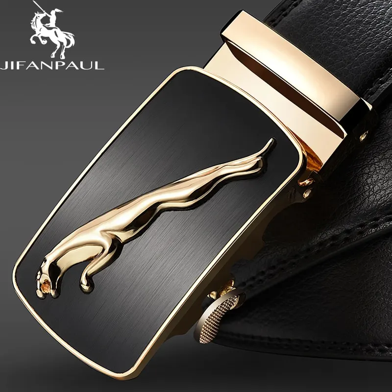 JIFANPAUL genuine leather men simple belt fashion designer business new belt Jaguar pattern decorative alloy automatic buckle