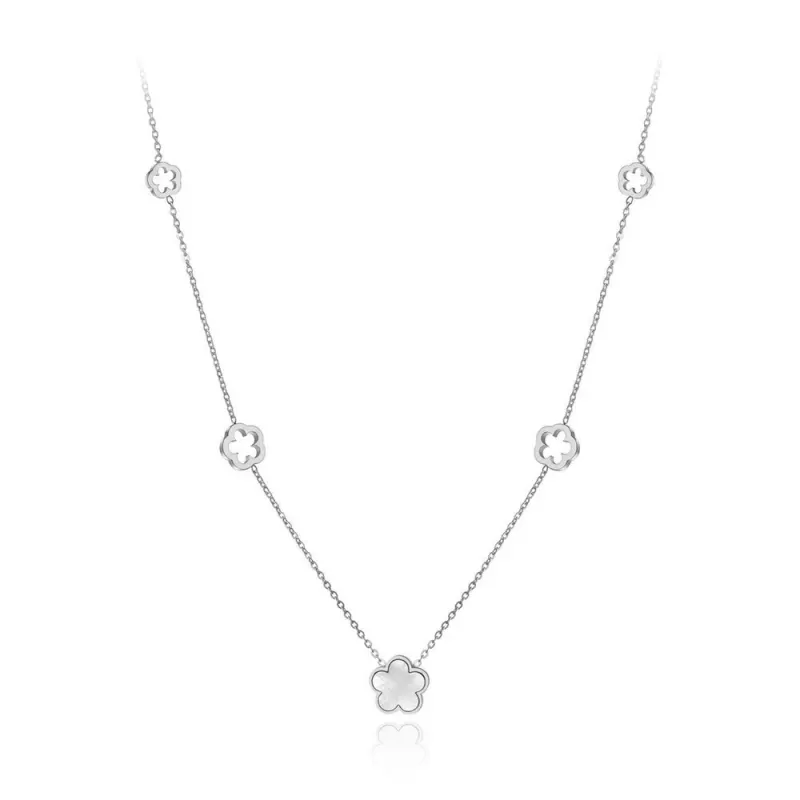 Lokaer Trendy Titanium Steel 5Pcs Flower Charm Pendant Necklaces Jewelry Rose Gold Color Wedding Necklace For Women Gifts N19100