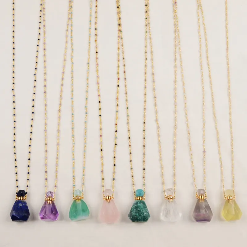 Perfume Bottle Multi Kind Natural Stone Essential Oil Bottles White Quartz Amazonite Amethysts 26 Women Necklace Dropshipping