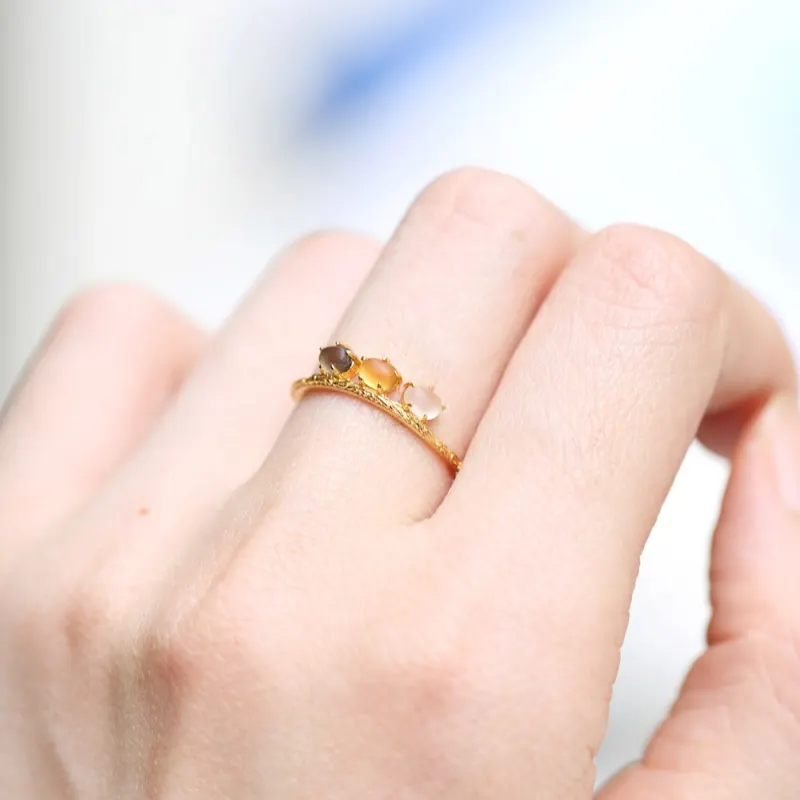 LAMOON 925 Silver Vintage ring For Women Matte Natural Citrine Crystal Smoky Quartz 14K Light Gold Plated Fine Jewelry LMRI169