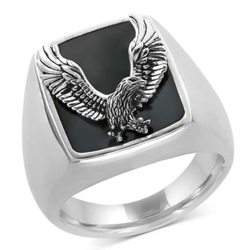 New Retro Hip Hop Men's Fashion Domineering Eagle Stainless Steel Ring Punk Style Party Jewelry Biker Ring Anniversary Gift