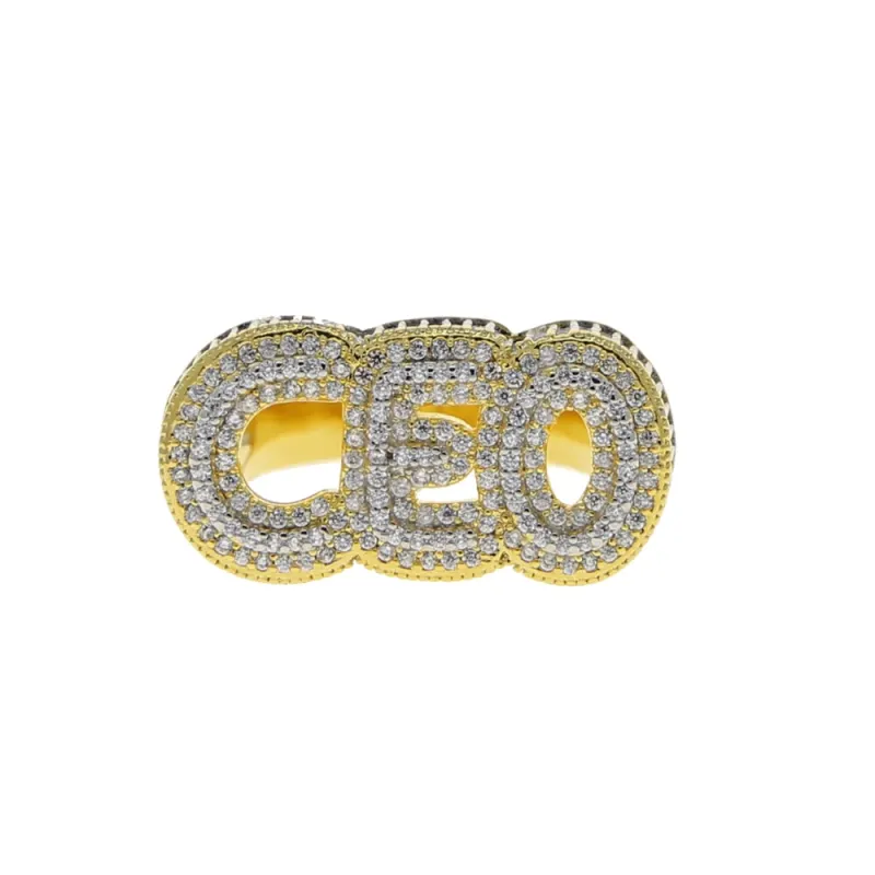 2021 New Letter CEO Finger Ring Hip Hop Iced Out Cubic Zirconia Sliver Color 5a CZ Stone CEO Rings For Men Jewelry