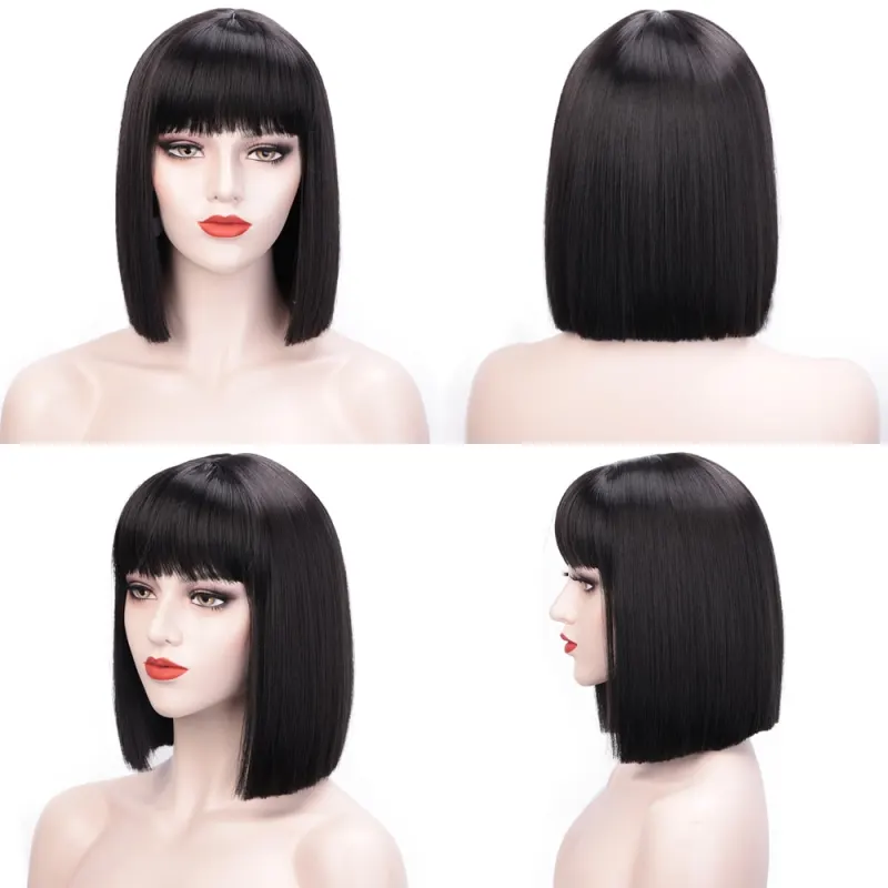 StampedGlorious Synthetic Wigs Short Bob Wigs Black/Pink Bangs Wigs for Women Heat Resistant Fiber Hair Cosplay Wig for Brizilan