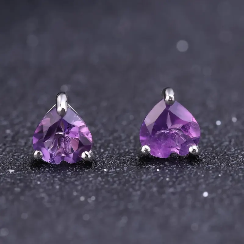 Gem s Ballet Heart Shape 6mm 1 57Ct Natural Amethyst Gemstone Stud Earrings 925 Sterling Silver Fashion Jewelry for Women
