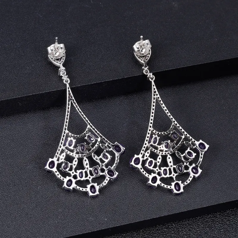 GEM S BALLET 7 17Ct Natural Amethyst Earrings 925 Sterling Sliver Ethnic Gypsy Statement Dangle Earrings For Women Fine Jewelry