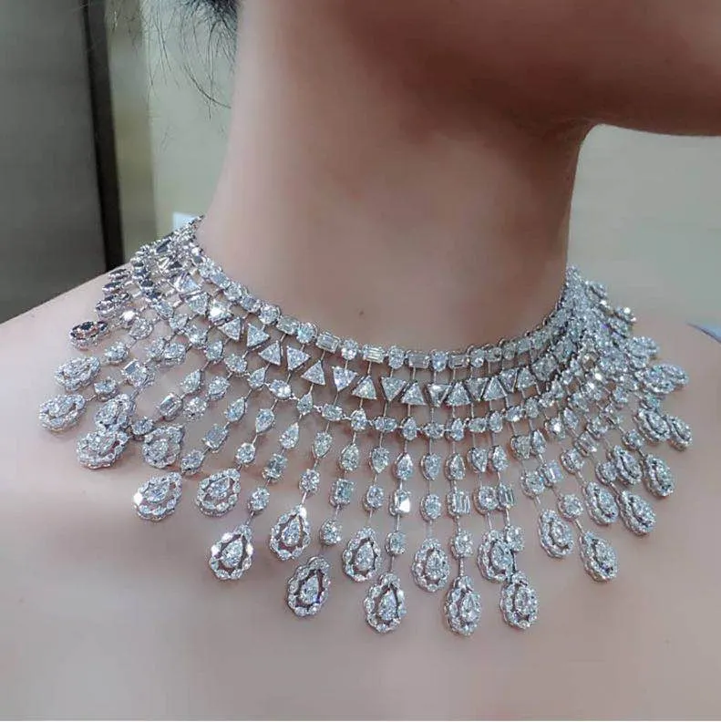 janekelly African2 pcs Wedding Bridal Zirconia Jewelry Sets For Women,Necklace Earrings Dubai Nigeria CZ Crystal Choker Sets