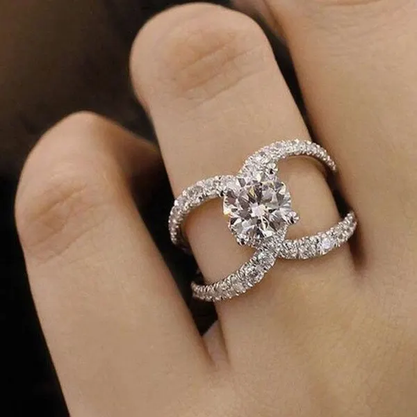 Trendy Bride Wedding Rings for Women Elegant Interweave Design Dazzling CZ Stone Women Rings Party Jewelry Gift
