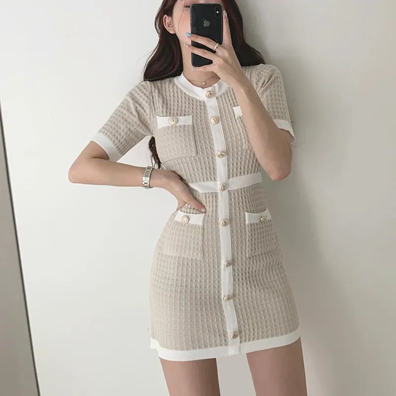 Button Knitted Dress Bodycon Mini Vestido Curto Korean Summer Sexy Party Elegant Black Black Moda Feminina Ropa Mujer 2020 Robes
