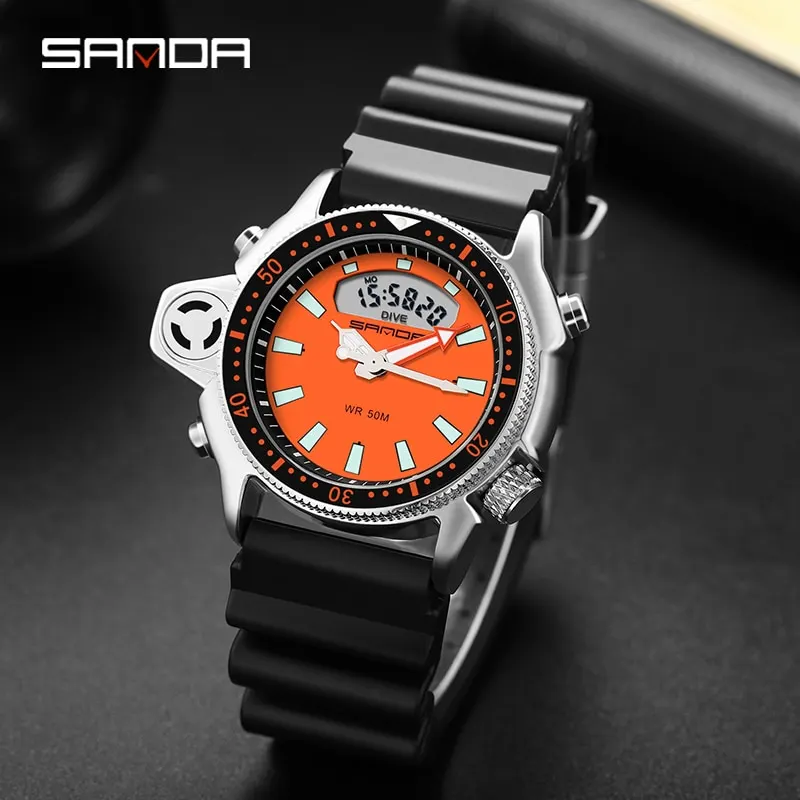 SANDA New Fashion Sport Men's Watch Casual Style Watches Men Military Quartz Wristwatch Diver S Shock Man relogio masculino 3008