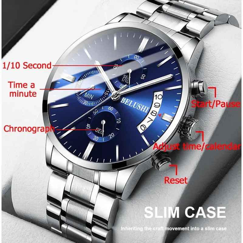 Men's Watch Luxury Brand BELUSHI High end Man Business Casual Watches Mens Waterproof Sports Quartz Wristwatch relogio masculino