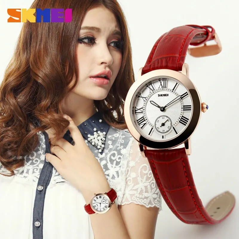 SKMEI Women Ladies Quartz Watch Women's Watches Genuine Leather Band Waterproof Clock Montre Femme Reloj Mujer Wristwatch 1083