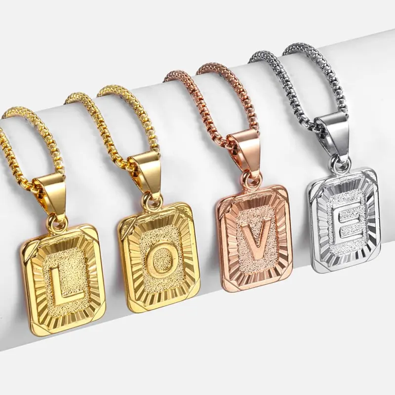 nitials Pendant Letter Name Necklace For Women Men Gold Silver Color Square Alphabet Charm Box Link Chain Couple Pendants GPM05