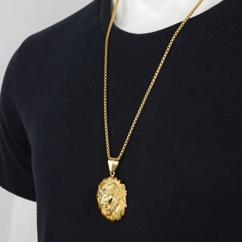 New Style Animal Long Hair Lion Head Pendant Necklace for Men Fashion Sliding Animal Hanging Necklace Accessories