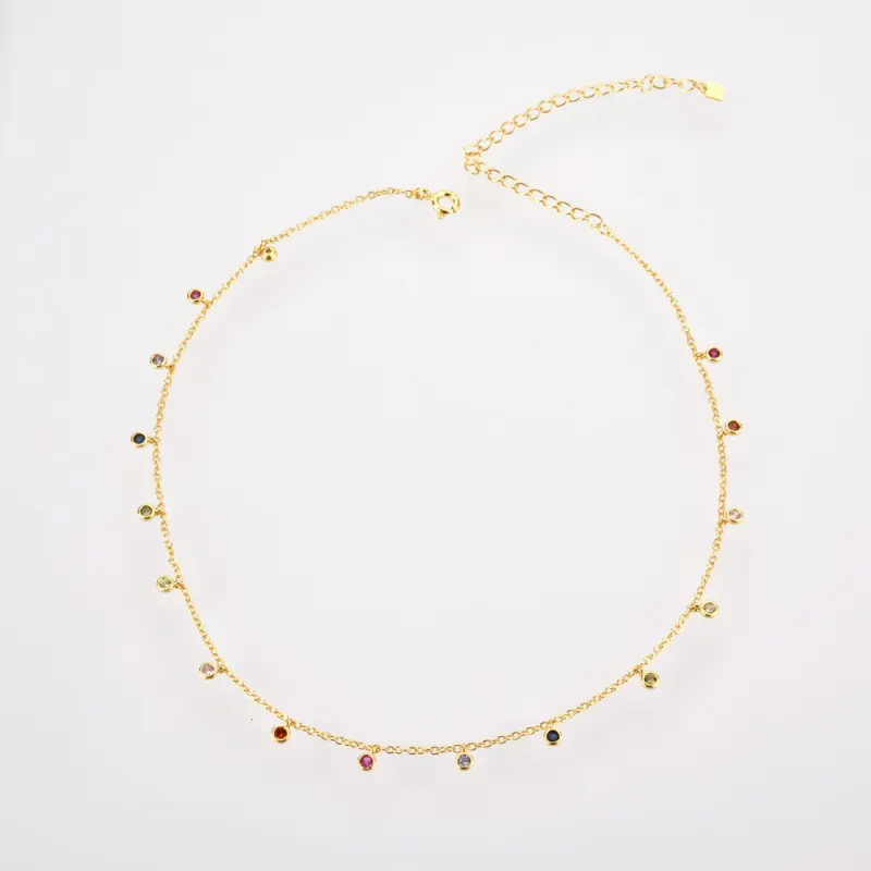 ANDYWEN 925 Sterling Silver Gold Rainbow Zircon Charm Choker Chain Necklace Rock Punk Party New Beads Pendant 2020 Fine Jewelry