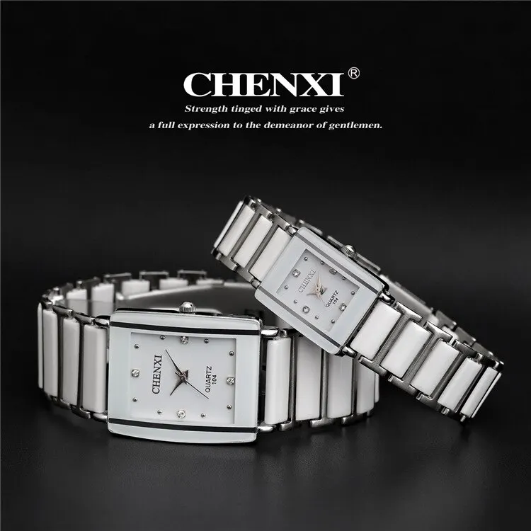 newest hot sales fashion high quality brand chenxi women men couples Leisure watch waterproof Square ceramics wristwatch CX 104
