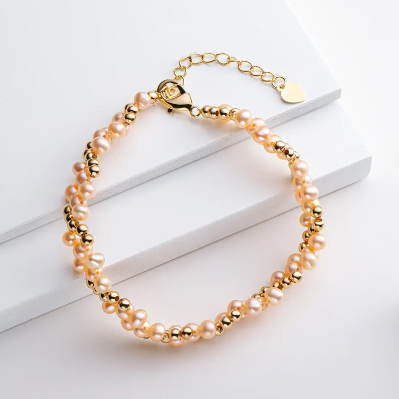 Lnngy 14K Gold Filled Multi layered Bracelet 4 5mm Natural Freshwater Oval Pearl Twisted Fashion Bracelet Women Bangle Jewelry