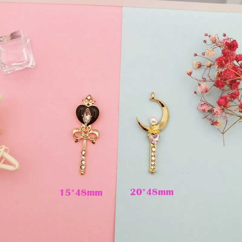 10pcs Rhinestone Pearl Heart Bow Moon Magic Wand Alloy Charms Pendants Jewelry DIY Necklace Bracelet Earrings Keychain Floating