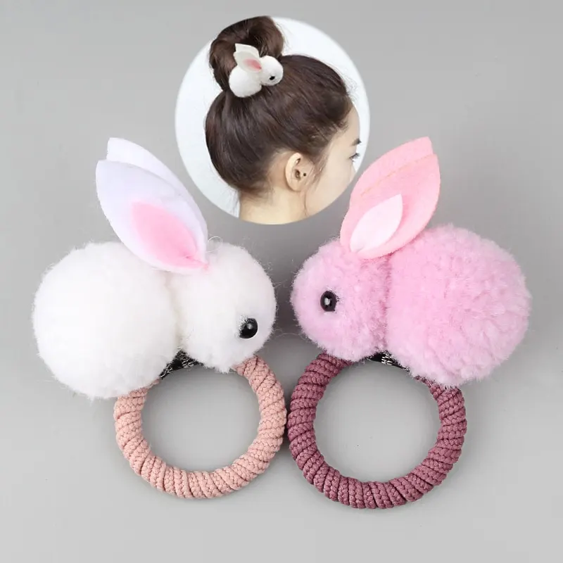 Fashion Cute animal Plush rabbit hair ring Female rope Rubber band elastic hair band Korean headwear children hair Accessories