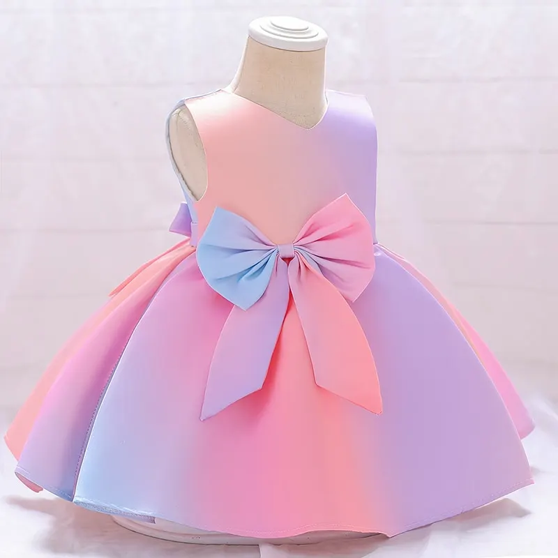2021 Summer Baptism Newborn 1 Year Birthday Dress For Baby Girl Colorful Princess Dresses Party Dress Child Costumes Gradient
