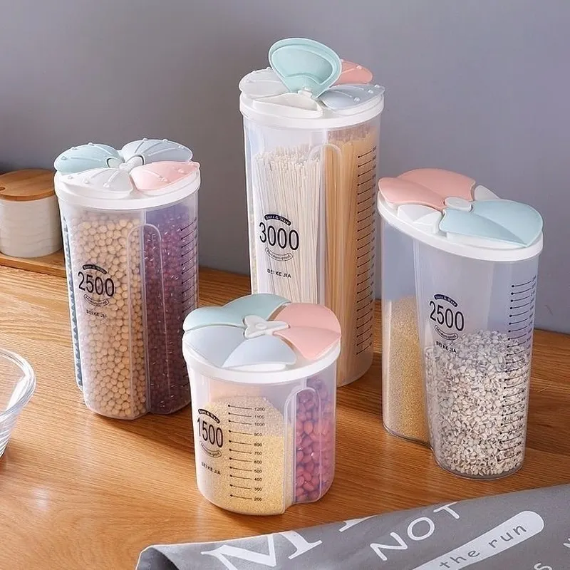 Kitchen Sealed Storage Box Cereal Dispenser Food Storage Tank Rotating Dry Food Cups Container Case Flour Grain Storage Bottle