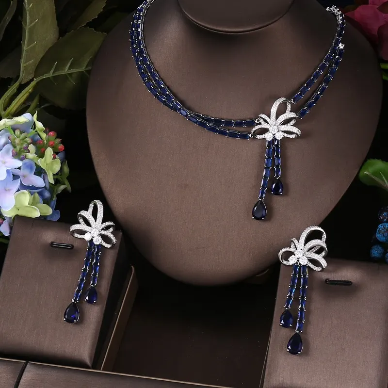 janekelly 2pcs Bridal Zirconia Full Jewelry Sets For Women Party, Luxury Dubai Nigeria CZ Crystal Wedding Jewelry Sets