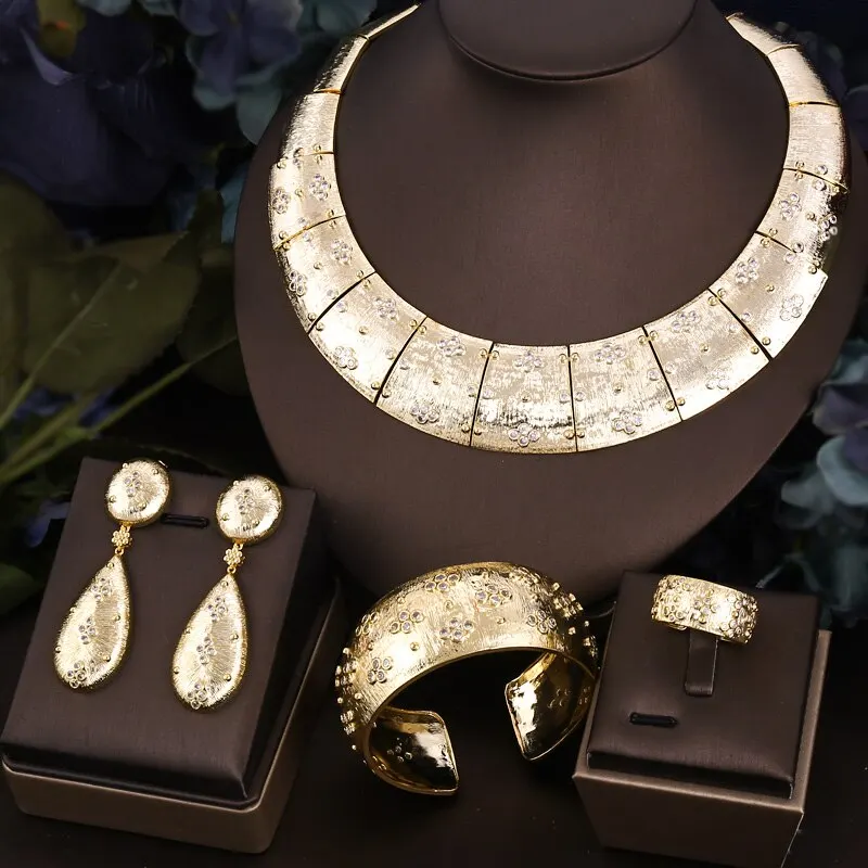 Janekelly Famous Brand Bling Sequins Luxury Africa Dubai Jewelry Sets For Women Wedding Party Zircon Wedding Bridal Jewelry Set