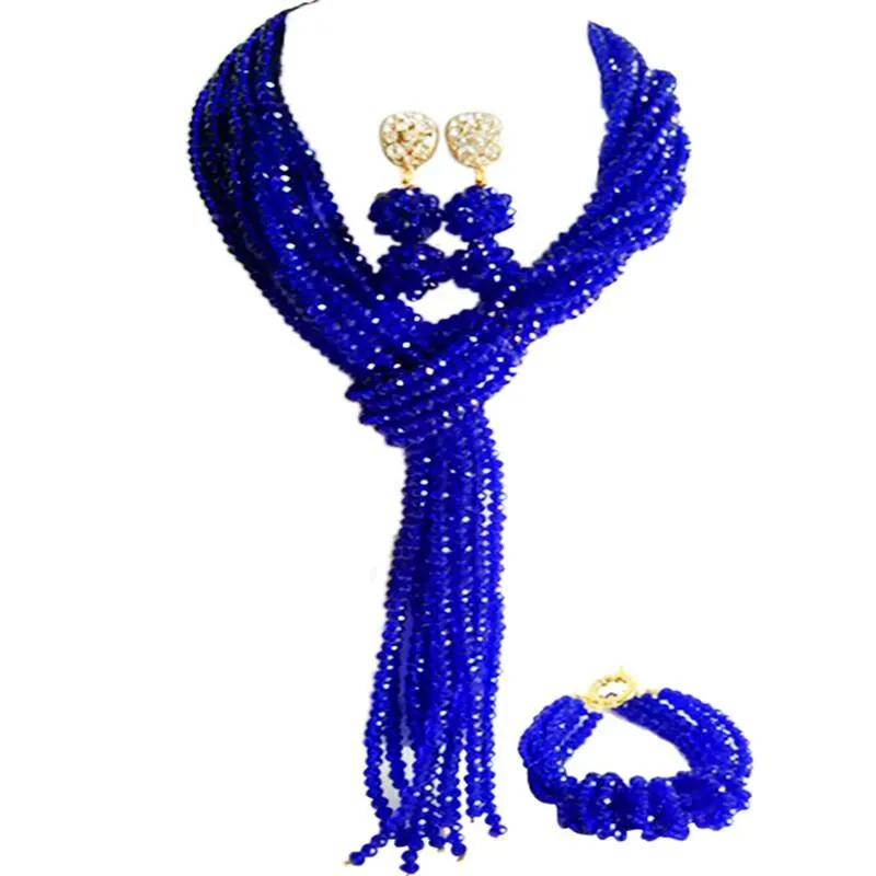 Gorgeous Royal Blue Crystal Beaded Women Bridal Jewelry for Engagement 10C WJ 06