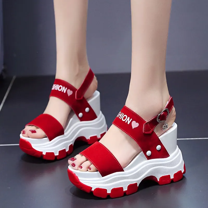 Moipheng Platform Sandals Women 2021 New Summer Chunky High Heels Female Wedges Shoes for Women Fish Toe Red Sandalia Feminina