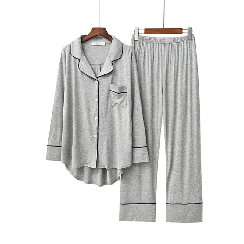 2PCS Pajama Sets Women Long Sleeve Solid Modal Loose Breathable Soft Oversized Womens Korean Style Home Clothing Comfortable