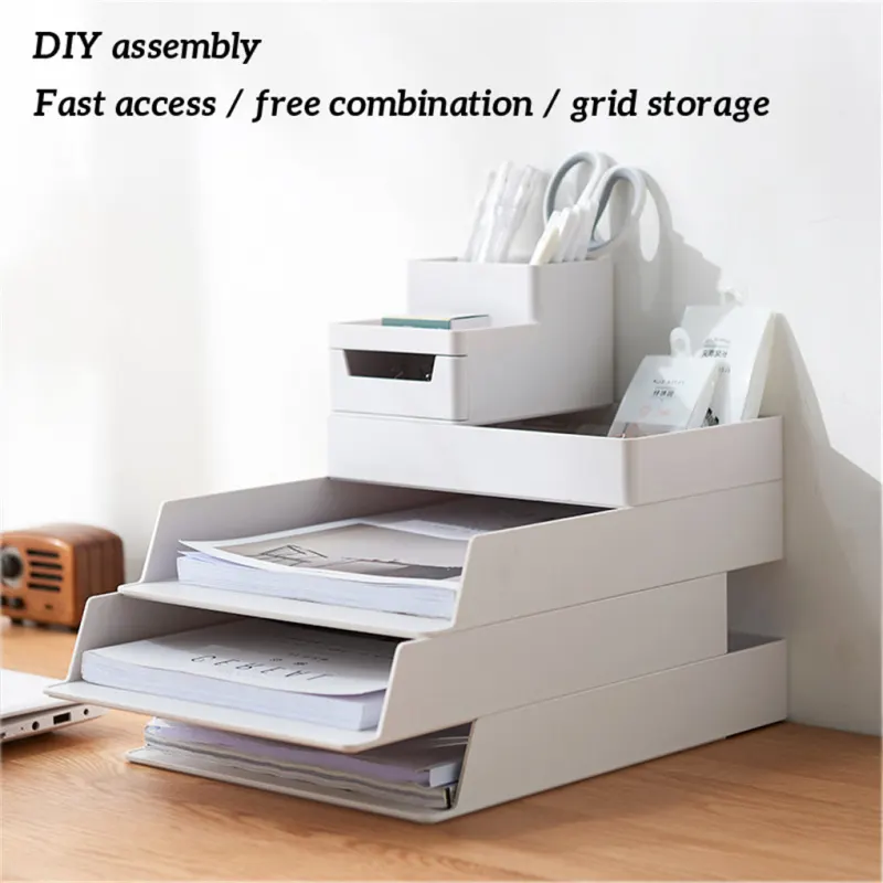 A4 Paper Organizer Document Pen Case Office Table Desk Storage Superposition Filling File Box Plastic A4 Size Storage B