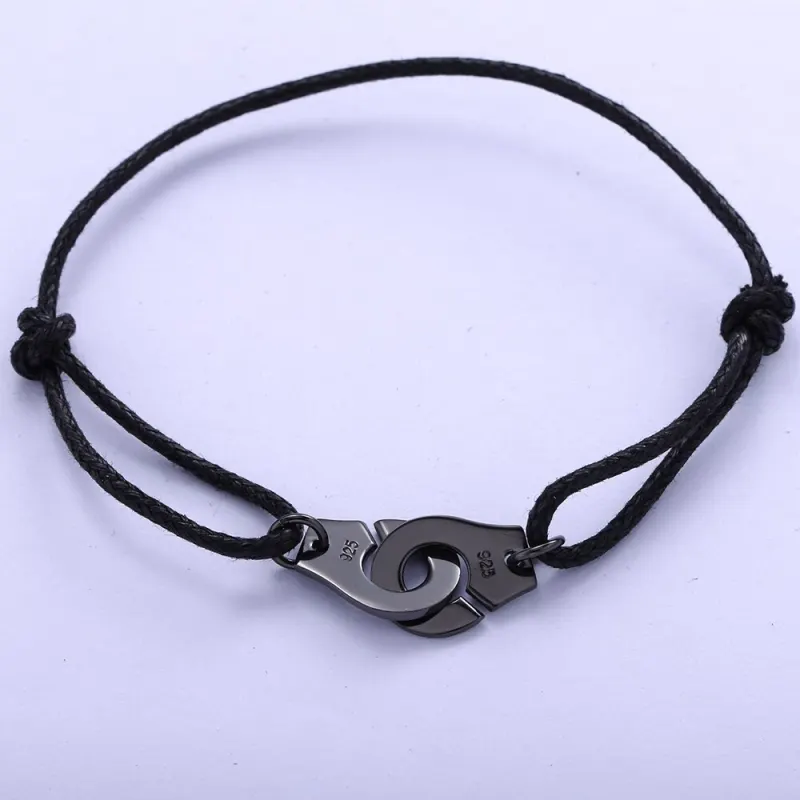 Slovecabin France 925 Sterling Silver Black Rope Handcuffs Bracelet For Women Christmas Simple Hot Sale Menottes Pulsera Jewelry