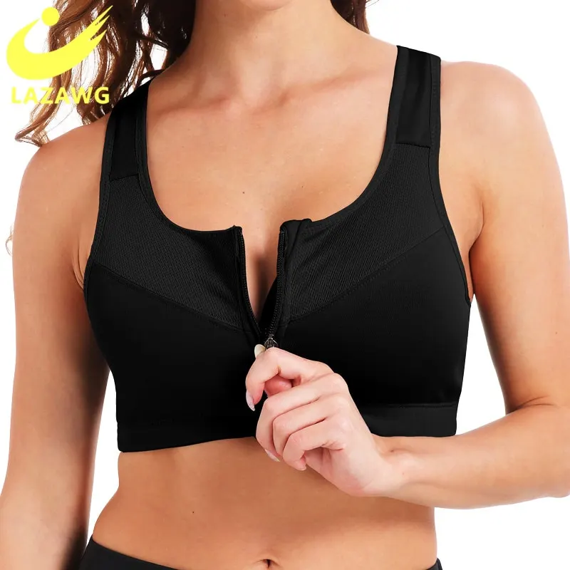 LAZAWG Sports Bra Crop Top Women Seamless Zipper Push Up Sportswear Sportwear Fitness Gym Quick Dry Underwear Athletic Lingerie