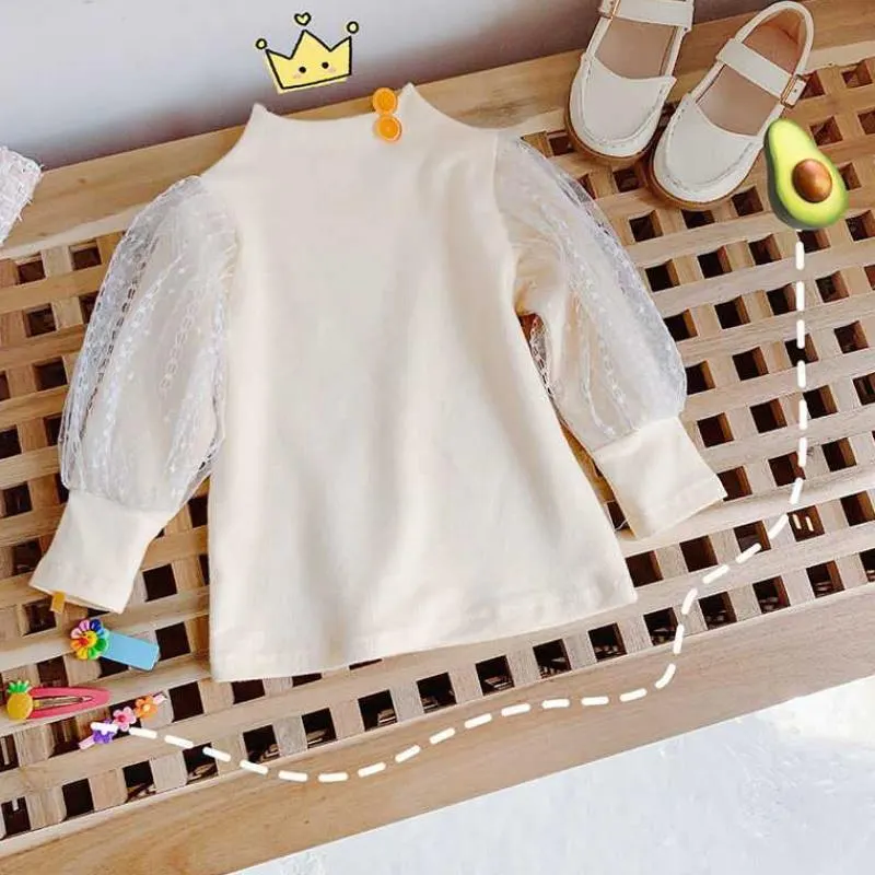 Spring Autumn Girls Lace Blouse Baby Girls Turtleneck Collar Shirts Sweet Children Girls Cotton Blouses Tops Chemise