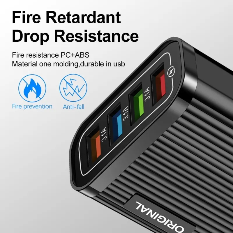 Luminescent 4USB Mobile Phone Charging Head European Standard Travel Charging Stripe USB Smart Tablet Charge