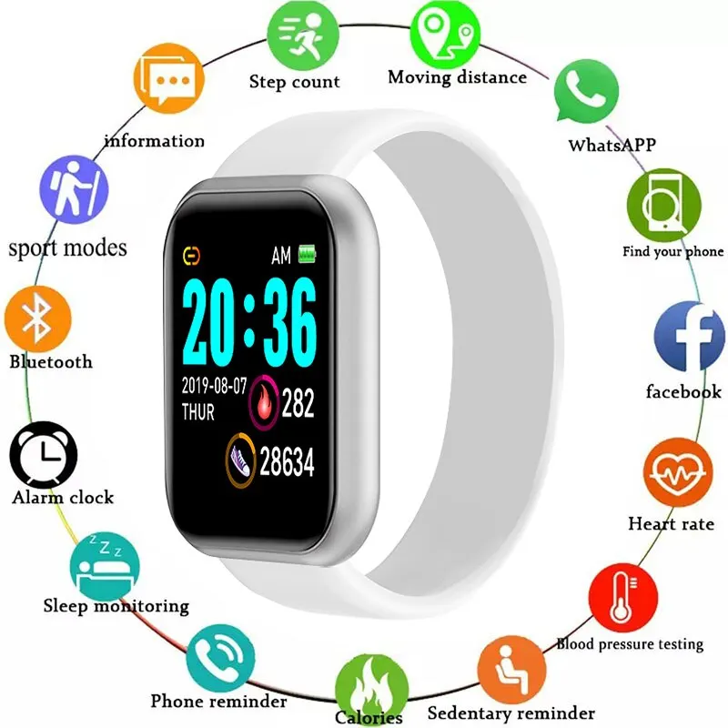 Y68 Smart Watch Heart Rate Blood Pressure Blood Oxygen Monitoring Multi-Function Reminder Sleep Monitoring