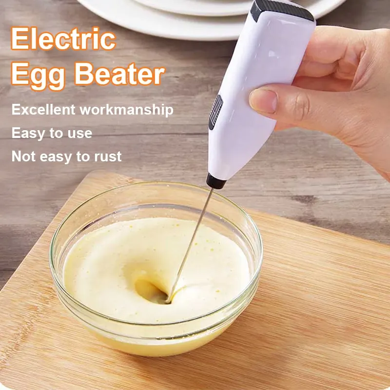 Mini Stainless Electric Handheld Egg Beater Household Kitchen Steel Coffee Milk Tea Blender Beat up the Cream Stirring
