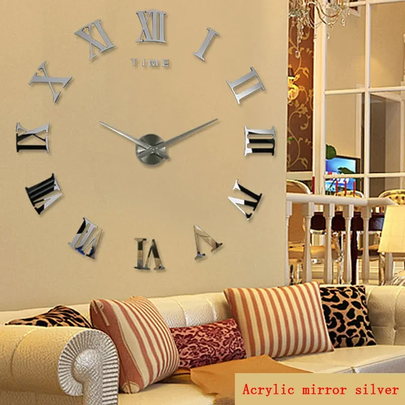promotion new home decor large roman mirror fashion modern Quartz clocks living room diy wall clock sticker watch free shipping