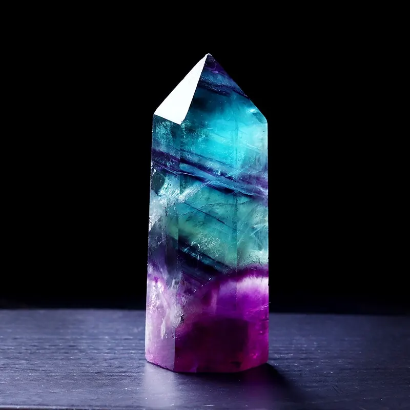 1PC Natural Fluorite Hexagonal Column Crystal Point Healing Wand Mineral Crystal Home Decoration Stone Study Room Decoration