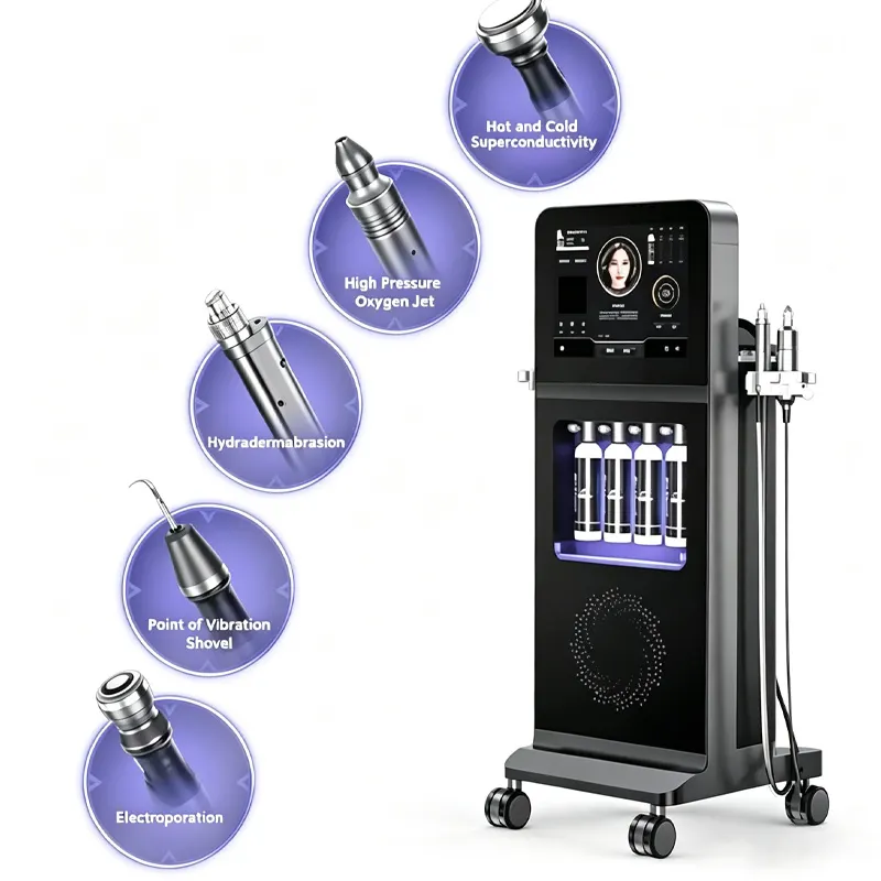 5-in-1 Hydro Dermabrasion Facial Machine EMS Tightening Hot Cold Penetration Exfoliate Skin Rejuvenation Beauty Device