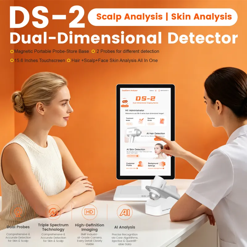 DS-2 8MP Triple Spectrum AI Dual Probe Facial Skin Scalp Hair Analyzer 15.6 Inch Touch Screen Portable Beauty Salon Diagnostic D