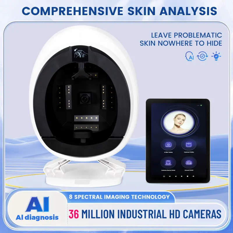 Professional AI Skin Analyzer 36MP HD Camera 8 Spectrum Facial Skin Detector 19 Indicators Quantitative Skin Diagnostic Machine