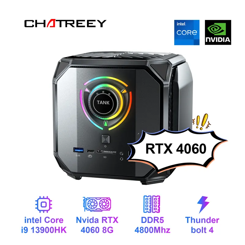 Chatreey TANK Mini PC Intel Core i9 12900H i9 13900HK With Nvidia 4060 8G Gaming Desktop Computer PCIE 4.0 Wifi 6 BT5.0